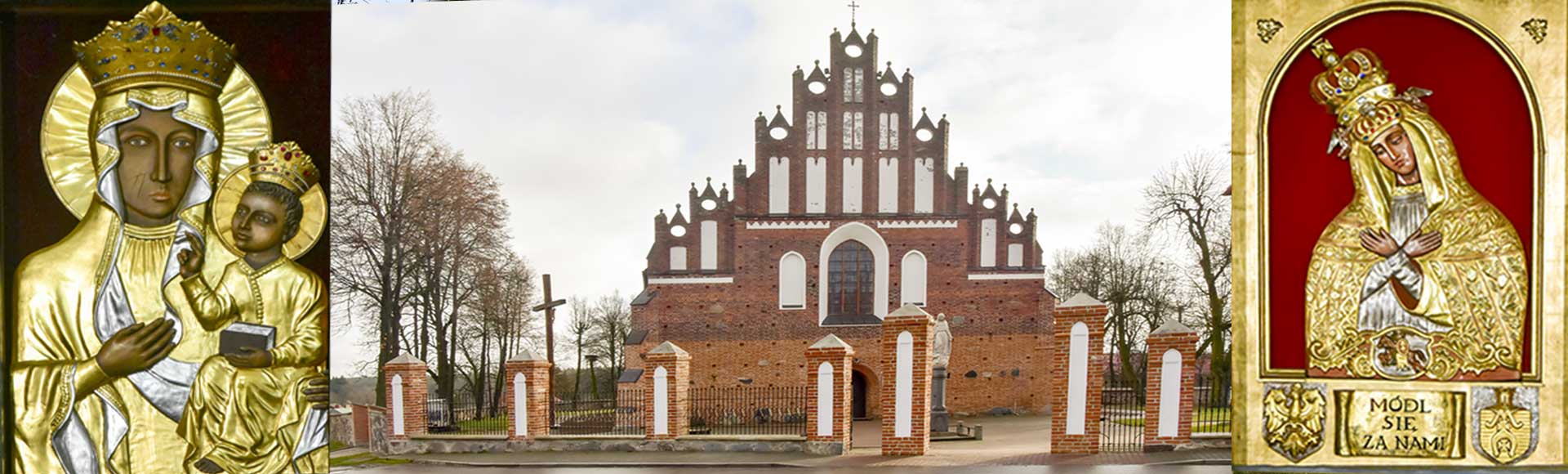 Front Kościoła i wizerunki Matki Boskiej Wiźnieńskiej i Częstochowskiej